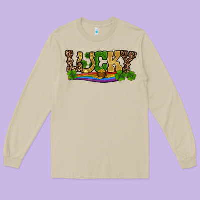 Long Sleeve Tee st patricks shamrock gold with rainbow