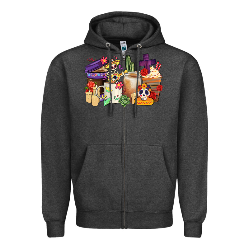 Mexican Dia De Los Muertos Coffee Cups Zipper Hoodie by CTS Tumbler Store | Teevron
