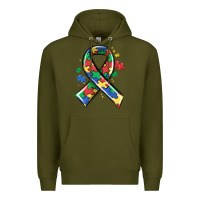 Army Green autism puzzle ribbon Premium Hoodie - MaliasSmallBusiness