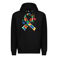Black autism puzzle ribbon Premium Hoodie - MaliasSmallBusiness