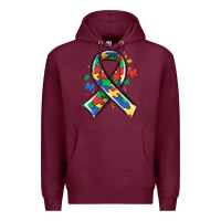 Burgundy autism puzzle ribbon Premium Hoodie - MaliasSmallBusiness