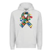 Dove Grey autism puzzle ribbon Premium Hoodie - MaliasSmallBusiness