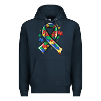 Navy autism puzzle ribbon Premium Hoodie - MaliasSmallBusiness