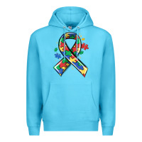 Ocean Blue autism puzzle ribbon Premium Hoodie - MaliasSmallBusiness