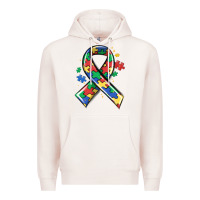 Pale Pink autism puzzle ribbon Premium Hoodie - MaliasSmallBusiness