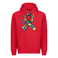 Red autism puzzle ribbon Premium Hoodie - MaliasSmallBusiness