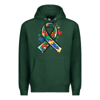 Sports Green autism puzzle ribbon Premium Hoodie - MaliasSmallBusiness