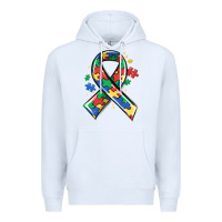 White autism puzzle ribbon Premium Hoodie - MaliasSmallBusiness