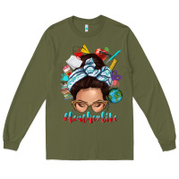 Army Green teacher life messy bun Long Sleeve Tee - texasbilliewilder