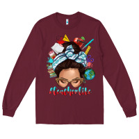 Burgundy teacher life messy bun Long Sleeve Tee - texasbilliewilder