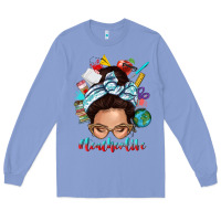 Colony Blue teacher life messy bun Long Sleeve Tee - texasbilliewilder