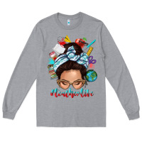 Heather Grey teacher life messy bun Long Sleeve Tee - texasbilliewilder