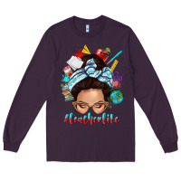 Plum teacher life messy bun Long Sleeve Tee - texasbilliewilder