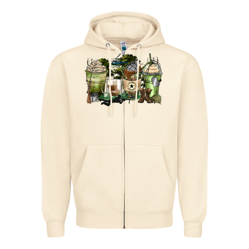 Veteran Coffee Cups Zipper Hoodie by Zillion Design Studio | Teevron