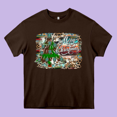 Merry Christmas Tree Western Heavy Core Tee Designed By Cowhidedigitalart