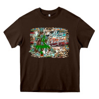 Chocolate Brown merry Christmas tree western Heavy Core Tee - CowhideDigitalArt