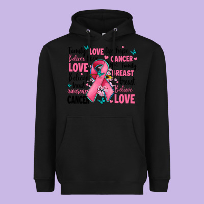 Breast Cancer Ribbons With Cancer Words Heavyweight Hoodie Designed By Adodesignshop