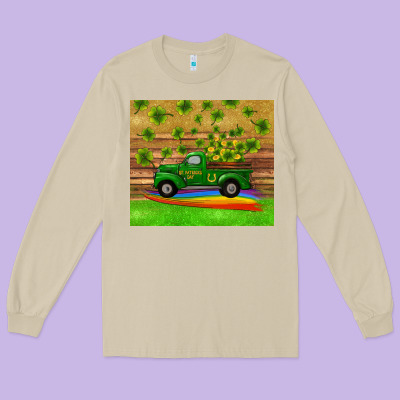 Long Sleeve Tee st patricks day truck shamrock with rainbow tumbler