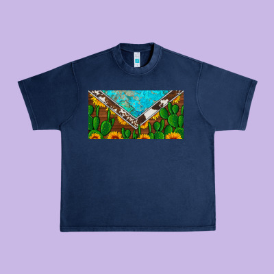 Cactus Sunflower Cowhide And Turquoise License Plate Urban Heavy Tee Designed By Artiststas