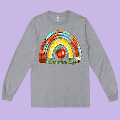 Long Sleeve Tee teacher life with rainbow