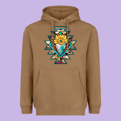 Cowhide Leopard Bull Skull Aztec Heavyweight Hoodie Designed By Jahusdesignshop