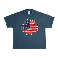 Midnight Navy american flag sunflower Urban Heavy Tee - MaliasSmallBusiness