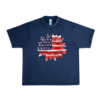 Navy american flag sunflower Urban Heavy Tee - MaliasSmallBusiness