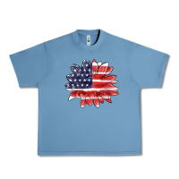 Pebble Blue american flag sunflower Urban Heavy Tee - MaliasSmallBusiness