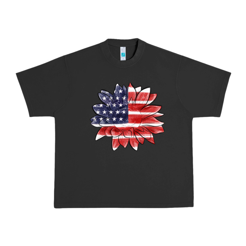 American Flag Sunflower Urban Heavy Tee by MaliasSmallBusiness | Teevron