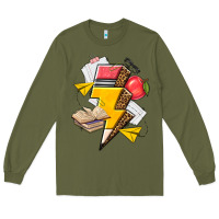 Army Green teacher lightning bolt Long Sleeve Tee - texasbilliewilder