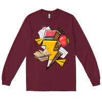 Burgundy teacher lightning bolt Long Sleeve Tee - texasbilliewilder