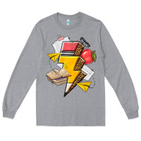Heather Grey teacher lightning bolt Long Sleeve Tee - texasbilliewilder