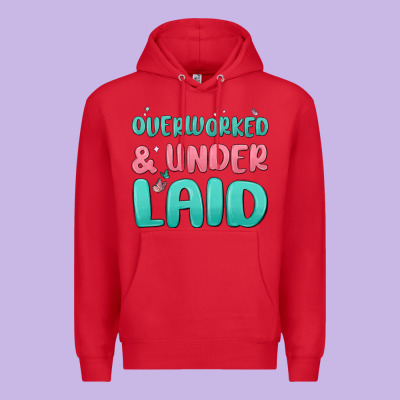 Overworked Underlaid Premium Hoodie Designed By Maliassmallbusiness