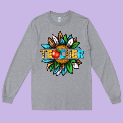 Long Sleeve Tee teacher sunflower tbw