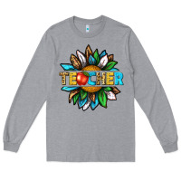 Heather Grey teacher sunflower tbw Long Sleeve Tee - texasbilliewilder