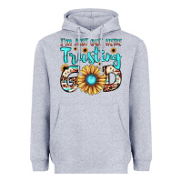 Heather Grey i'm just out here trusting god Heavyweight Hoodie - JahusDesignShop