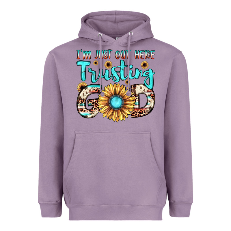 I'm Just Out Here Trusting God Heavyweight Hoodie by JahusDesignShop | Teevron