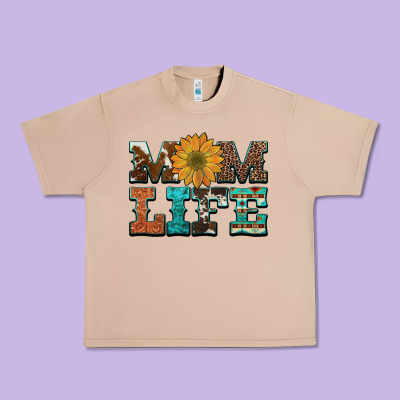 Western Cowhide Leopard Turquoise  Leather Aztec Sunflower Mom Urban Heavy Tee Designed By Artiststas