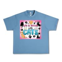 Pebble Blue life is better with cats Urban Heavy Tee - MaliasSmallBusiness