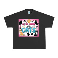 Pigment Black life is better with cats Urban Heavy Tee - MaliasSmallBusiness