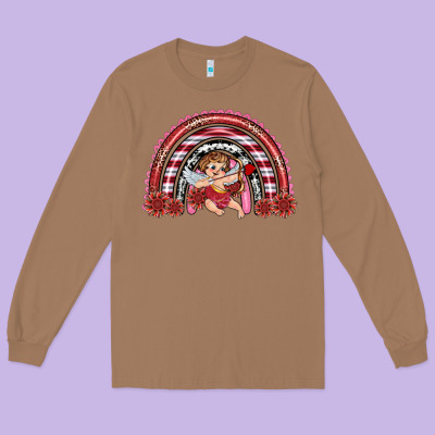 Long Sleeve Tee valentine's day cupid rainbow