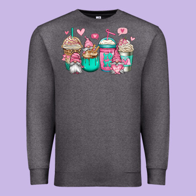 Valentines Day Gnomes Coffee Cups Premium Sweatshirt Designed By Jasminsmagicworld