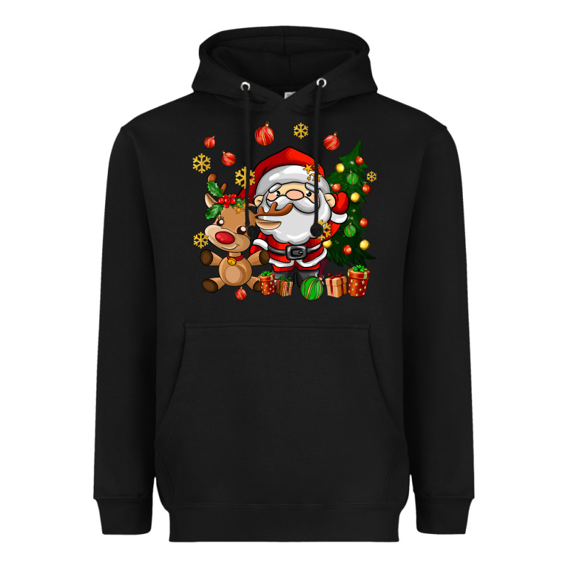 Santa And Reindeer Heavyweight Hoodie by AdoDesignShop | Teevron