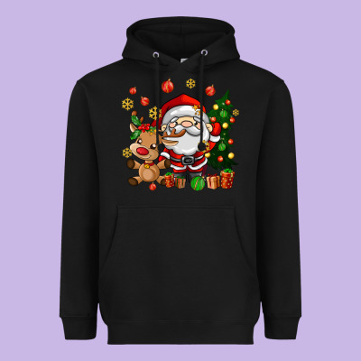 Santa And Reindeer Heavyweight Hoodie Designed By Adodesignshop