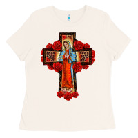 Bone lady of guadalupe rose cross, Ladies Tee - BarkalooDesign