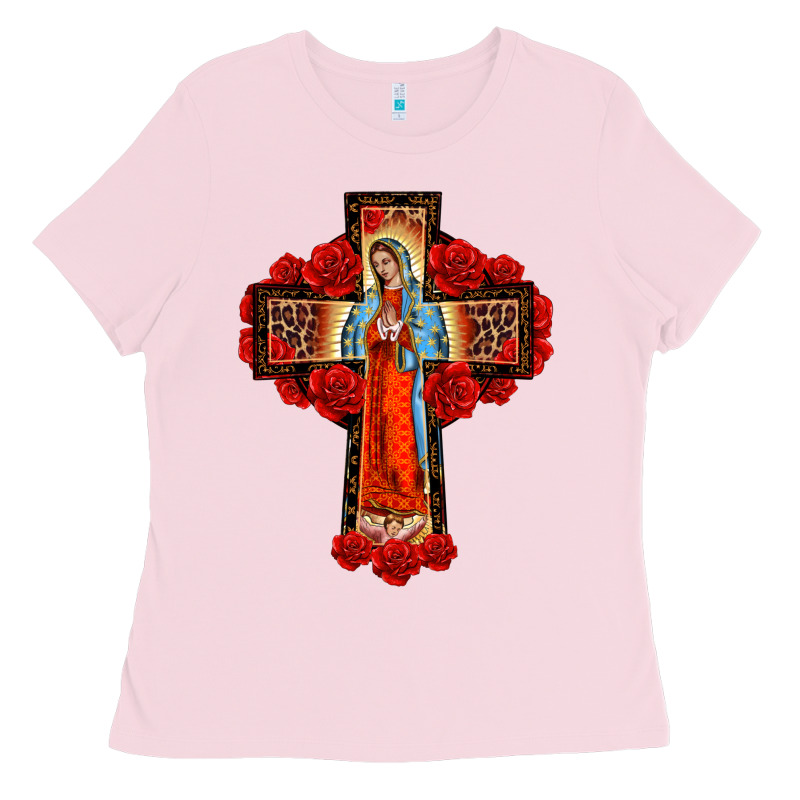 Lady Of Guadalupe Rose Cross, Ladies Tee by BarkalooDesign | Teevron