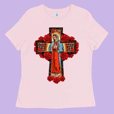 Lady Of Guadalupe Rose Cross, Ladies Tee Designed By Barkaloodesign