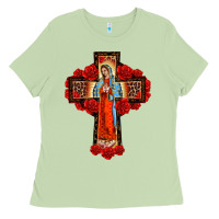 Matcha lady of guadalupe rose cross, Ladies Tee - BarkalooDesign