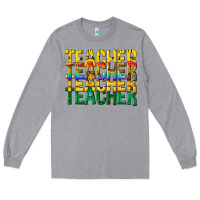 Heather Grey teacher teacher teacher Long Sleeve Tee - texasbilliewilder