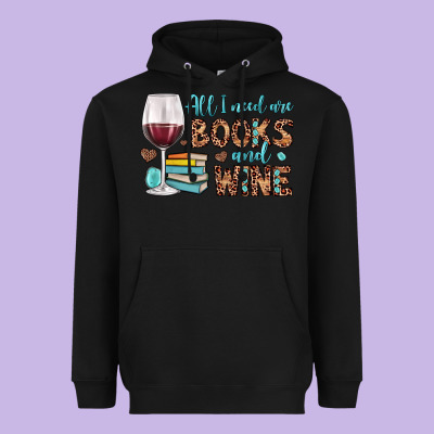 All I Need Are Books And Wine Heavyweight Hoodie Designed By Jahusdesignshop